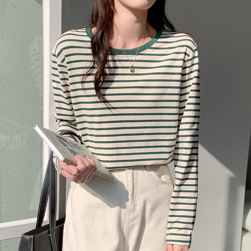Damen Langärmliges T-Shirt Gestreift Baumwolle Norvielle