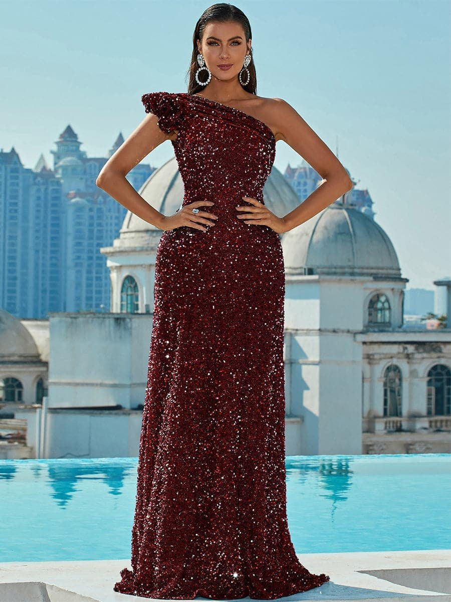 Damen Abendkleid Asymmetrisch Pailletten Norvielle