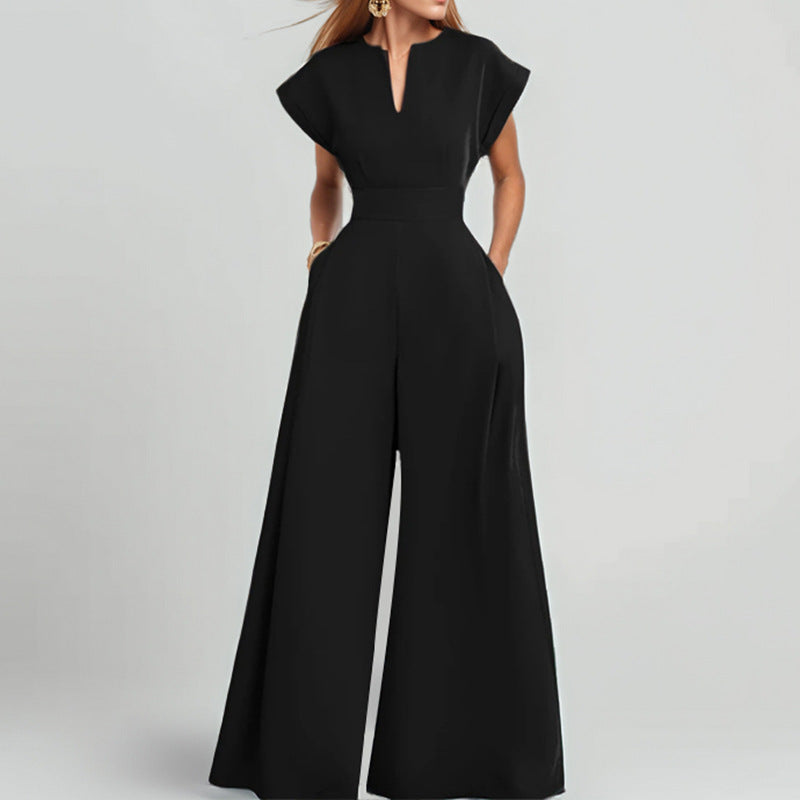 Damen Jumpsuit Mit Kurzen Ärmeln Tiefem Ausschnitt Norvielle