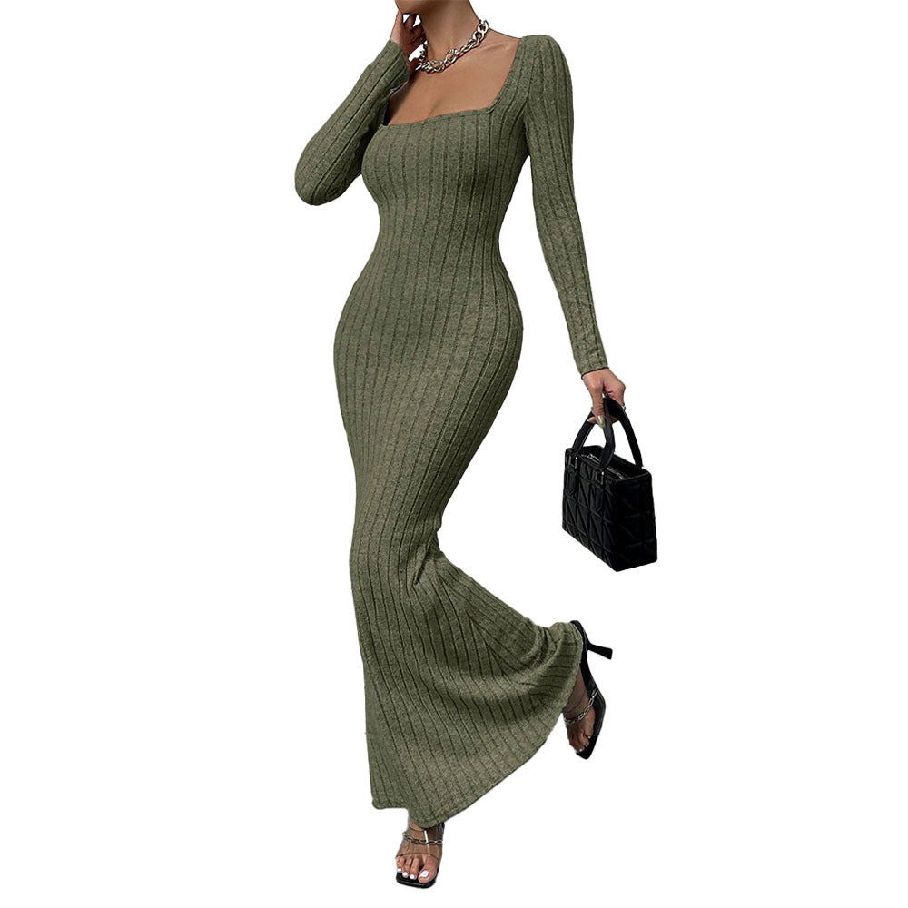 Damen Langarm Maxikleid Rippdesign Elegantes Norvielle
