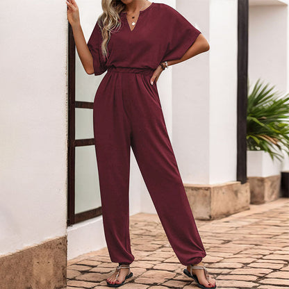 Damen Jumpsuit Weites Bein Komfort Taillengürtel Norvielle