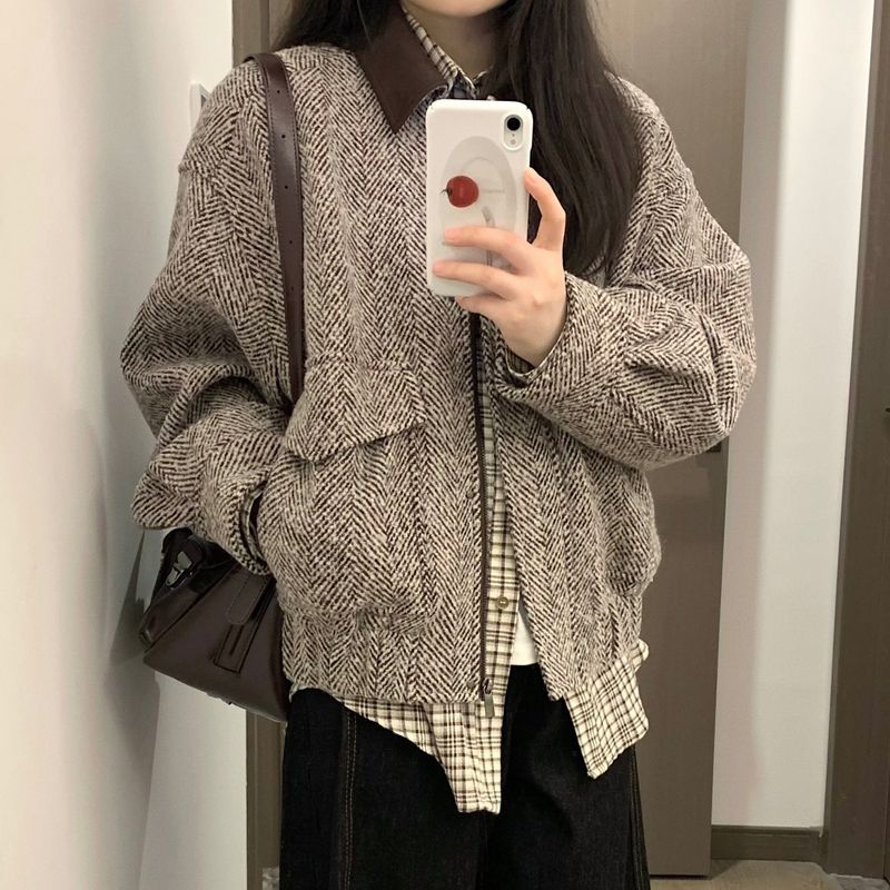 Damen Wolljacke Karomuster