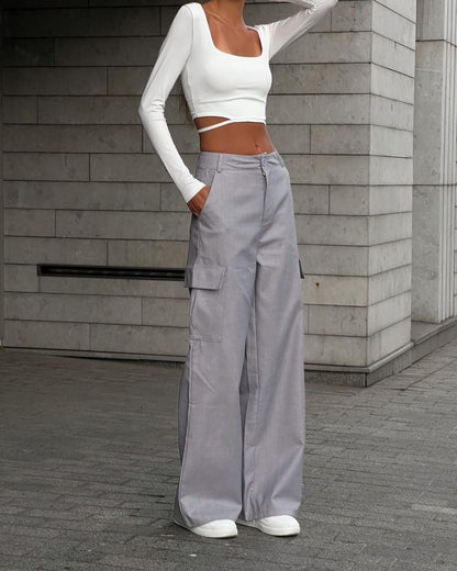 Damen Cargo-Hose Lässiger Schnitt Praktische Seitentaschen Beige