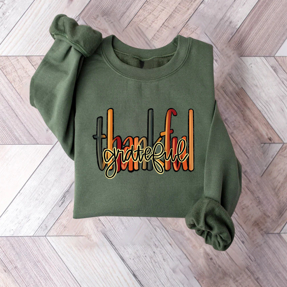 Damen Sweatshirt Mit Thankful Schriftzug Bequem Grau