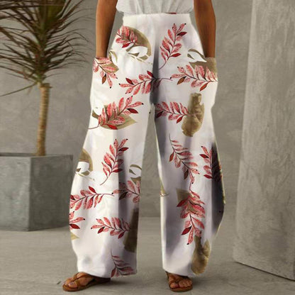 Damen Weite Blumenhosen Mit Taschen Elastischer Bund