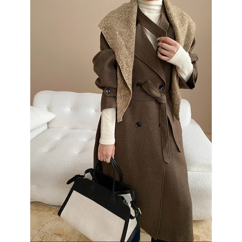 Damen Langmantel mit Abnehmbarem Kragen und Taschen Norvielle - Norvielle
