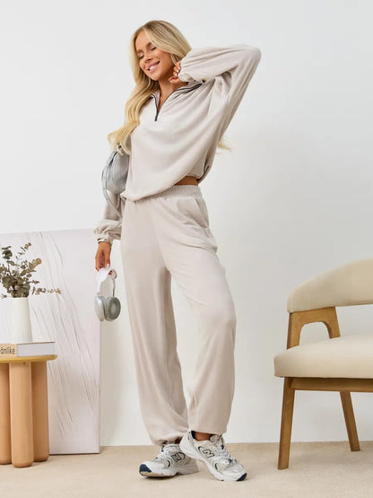 Damen Velours Jogginganzug Hochgeschlossener Kragen Elastisch