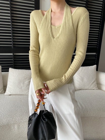 Damen Strickpullover V-Ausschnitt mit Cut-Outs Norvielle