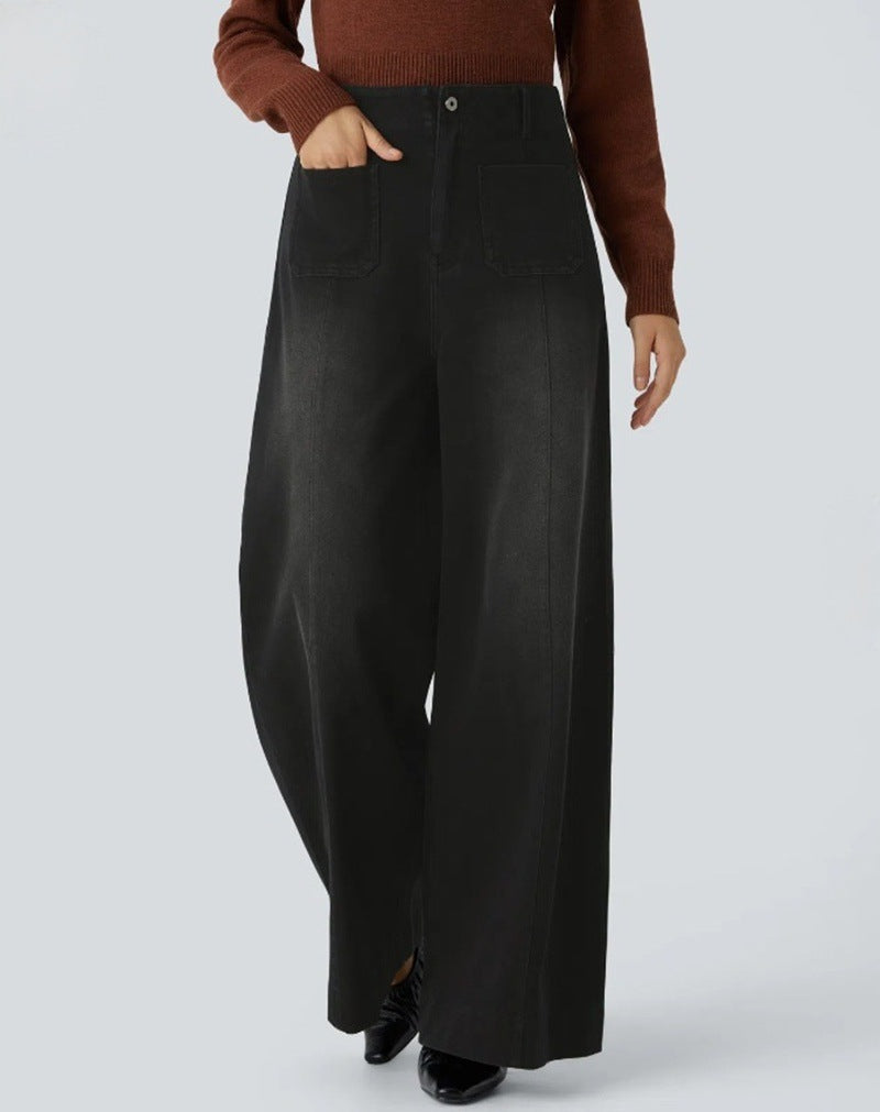 Damen Weite Jeanshose Hochtaschen Norvielle