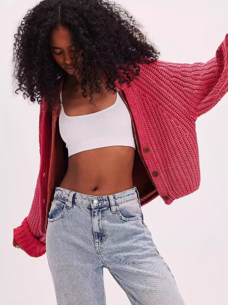 Damen Strickcardigan Lässig Überschnittene Schultern Beige