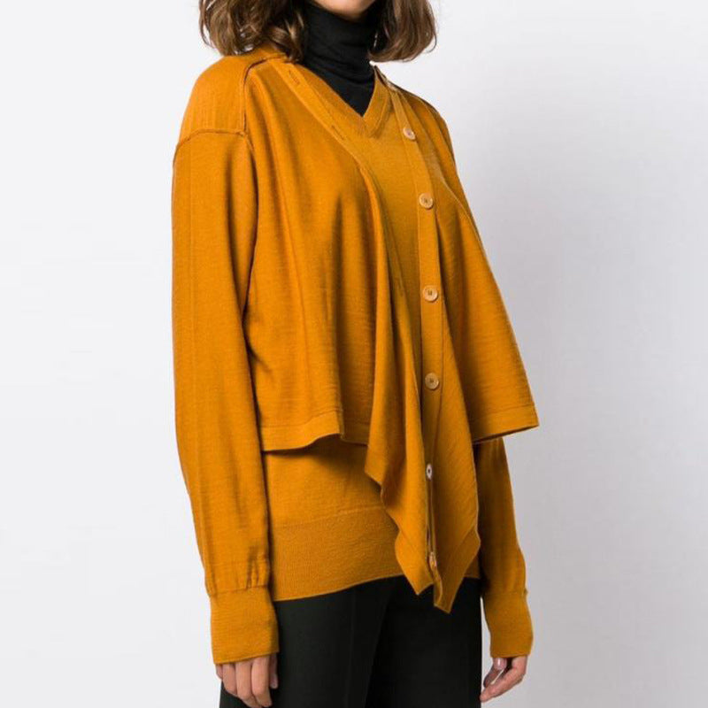Damen Strickcardigan Asymmetrisch Knöpfe Beige Norvielle