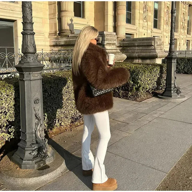 Damen Kunstpelzjacke Voluminöse Ärmel Norvielle