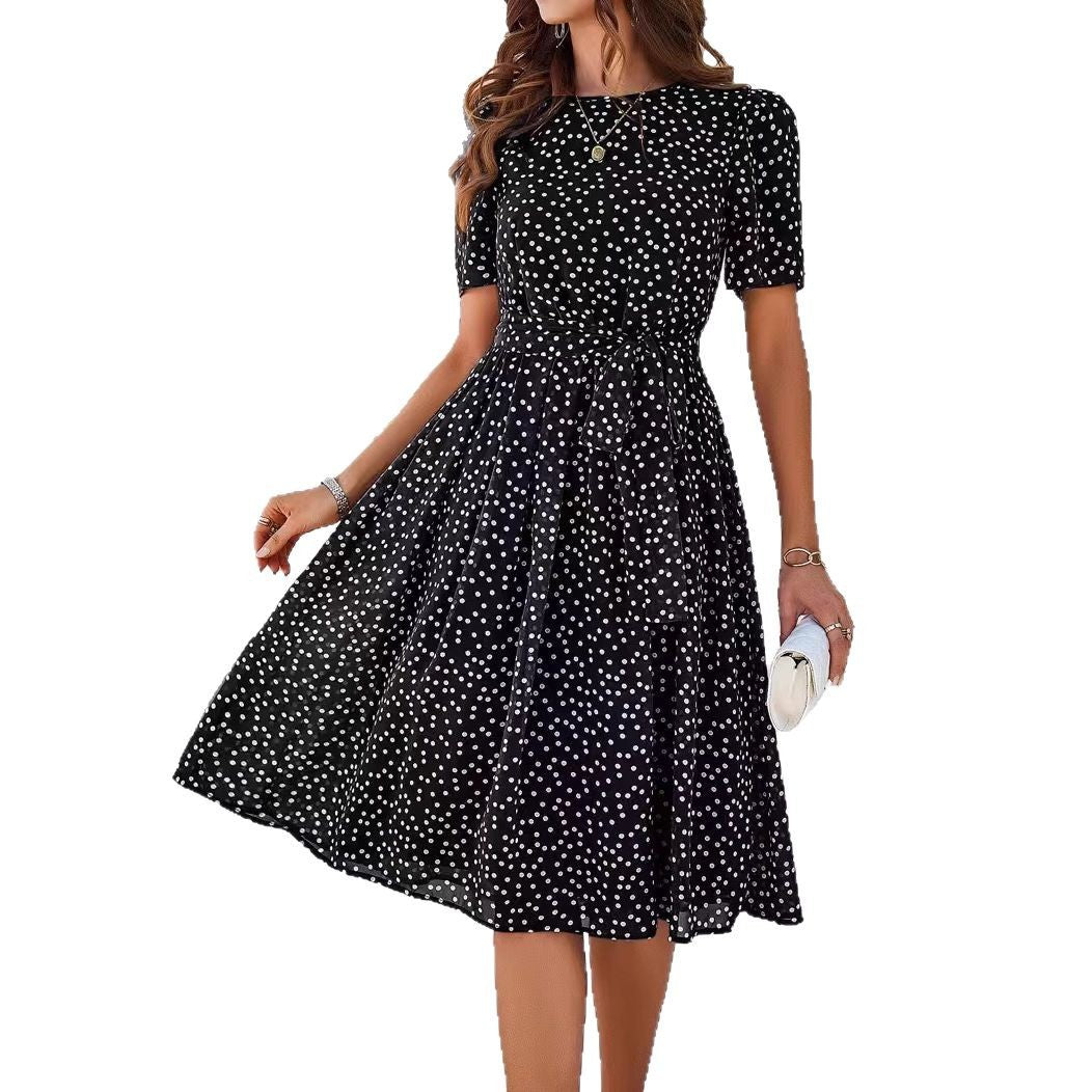Damen Midikleid Punktedesign Taillengürtel Norvielle