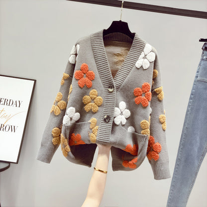 Damen Strickjacke Kuschelig Floralmuster Offen Vorne Norvielle