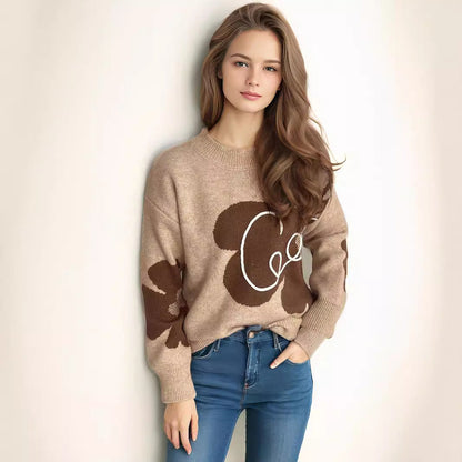 Damen Strickpullover Weich Floralmuster Norvielle - Norvielle