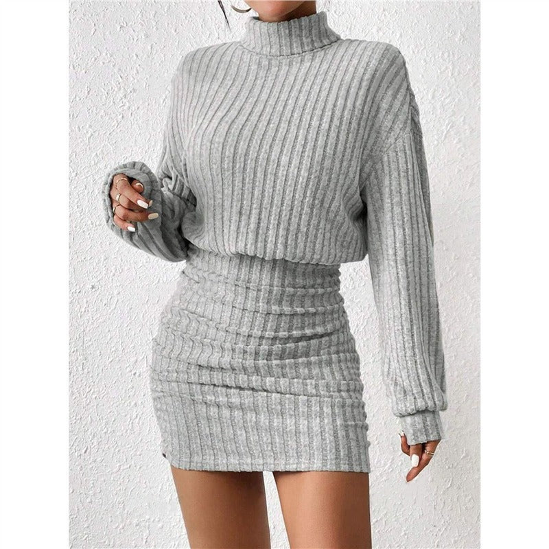 Damen Strickkleid Rollkragen Ärmel Norvielle