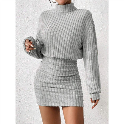Damen Strickkleid Rollkragen Ärmel Norvielle
