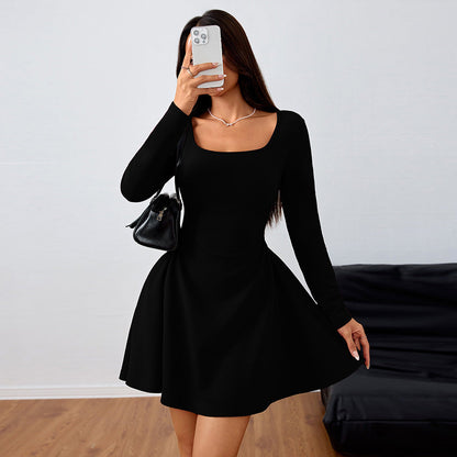 Damen Mini-Kleid Quadratischer Ausschnitt Schwingender Rock Norvielle