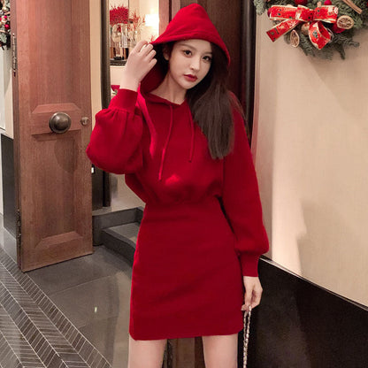 Damen Hoodie-Kleid Lässiger Schnitt Baumwolle