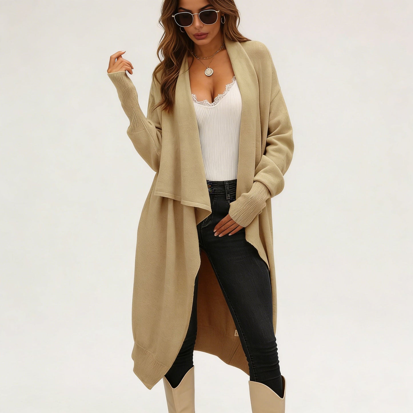 Damen Strickcardigan Asymmetrisch Weich Grün