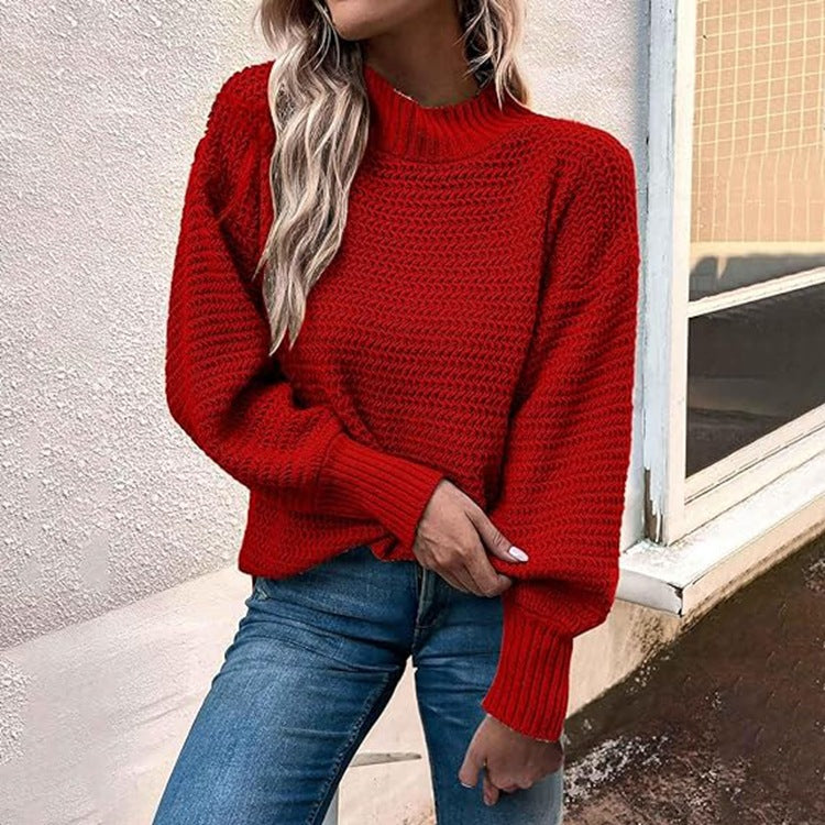 Damen Strickpullover Hochkragen Strukturmasche Norvielle