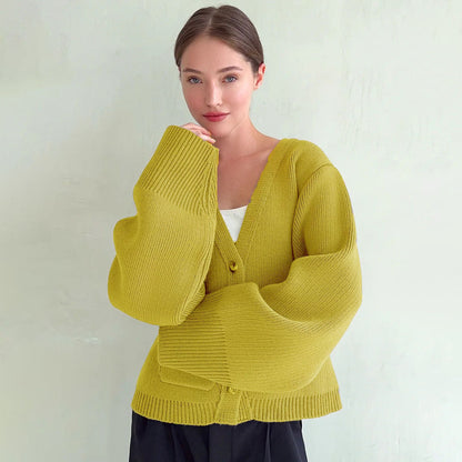 Damen Strickjacke V-Ausschnitt Große Taschen Norvielle