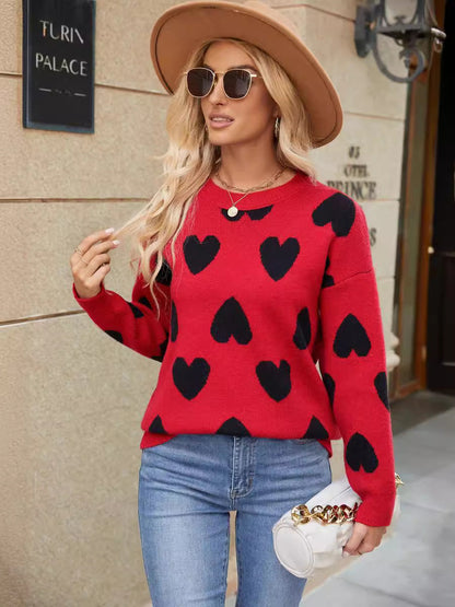 Damen Pullover Herzenmuster Lässiger Schnitt Norvielle