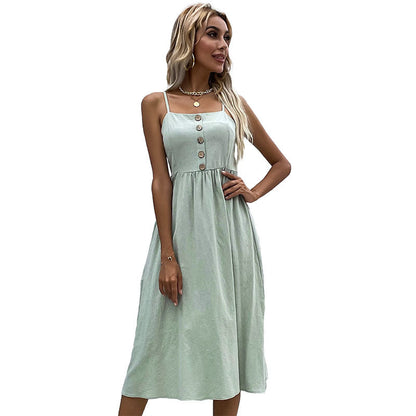Damen Midi-Kleid Knopfleiste Verstellbare Träger Norvielle