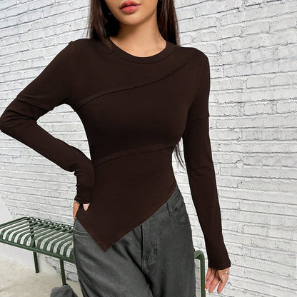 Damen Langarmshirt Asymmetrisch Figurbetont Norvielle