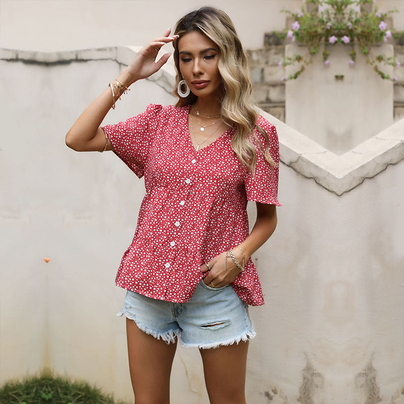 Damen Bluse Rüschendetails Floralmuster - Norvielle