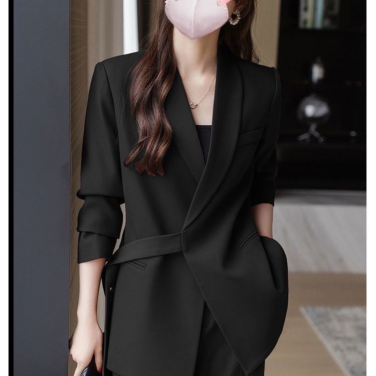 Damen Blazer Asymmetrisch Mit Taillengürtel
