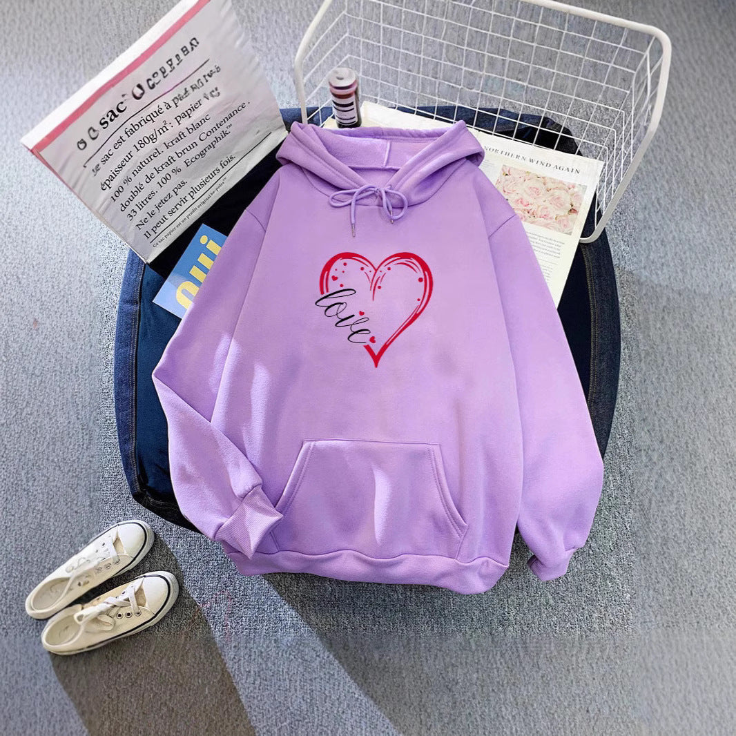 Damen Kapuzenpullover Fleece Herz-Design Weich Rosa