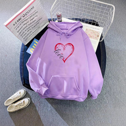 Damen Kapuzenpullover Fleece Herz-Design Weich Rosa