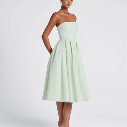 Damen Abendkleid A-Linie tief ausgeschnitten mit Plissee