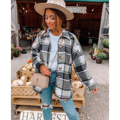 Damen Flanellhemdjacke Karomuster Knopfverschluss Norvielle