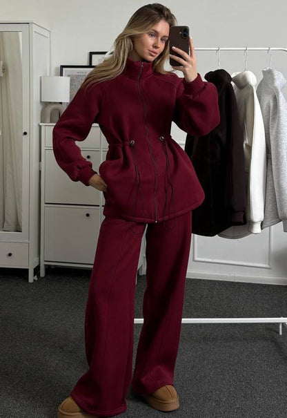 Damen Fleece-Sportanzug Hoher Kragen Tunnelzug-Design