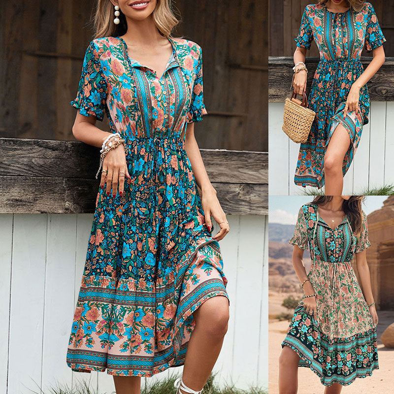 Damen Midikleid Floralmuster Tailliert Norvielle - Norvielle