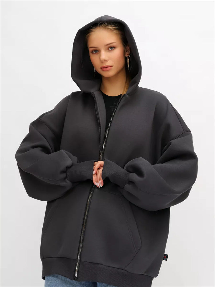Damen Oversized Kapuzenjacke Norvielle Hoch Bündchen Reißverschluss