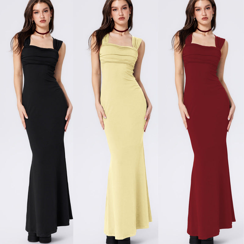 Damen Maxikleid Figurbetont Gerafftes Oberteil Schwarz Norvielle - Norvielle
