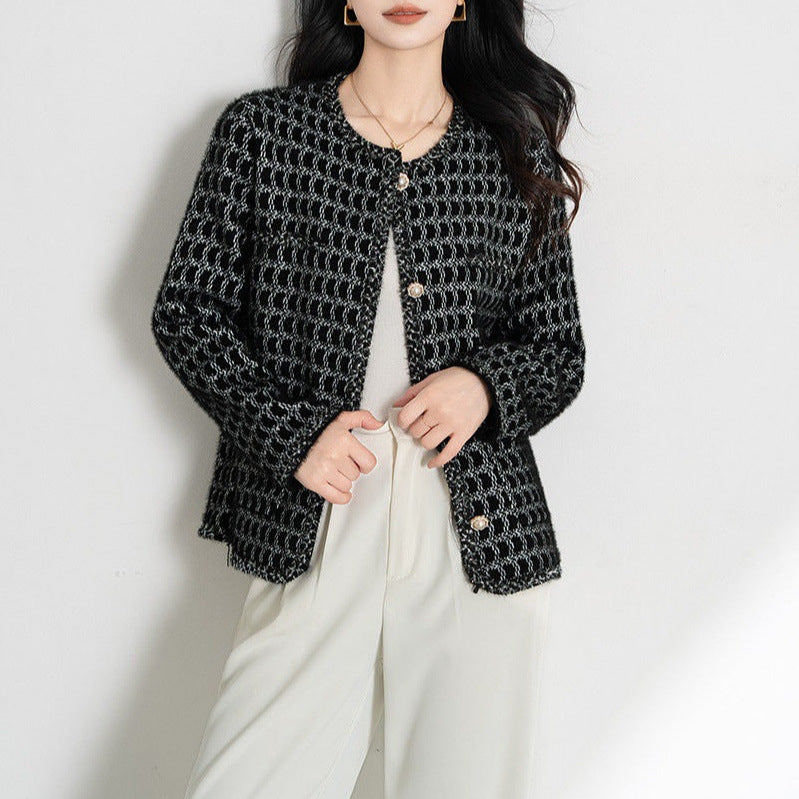 Damen Strickjacke Strukturiertes Muster Knöpfe Beige