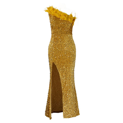 Damen Abendkleid Glitzernd Asymmetrisch Pailletten Norvielle