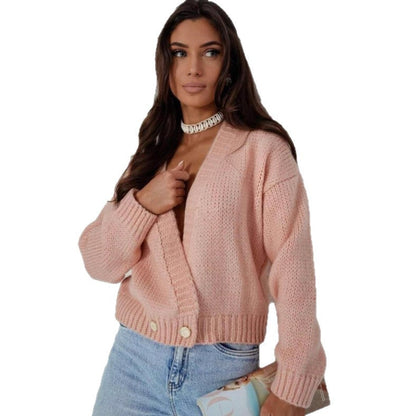 Damen Strickcardigan Weit Modisch Knöpfe Beige
