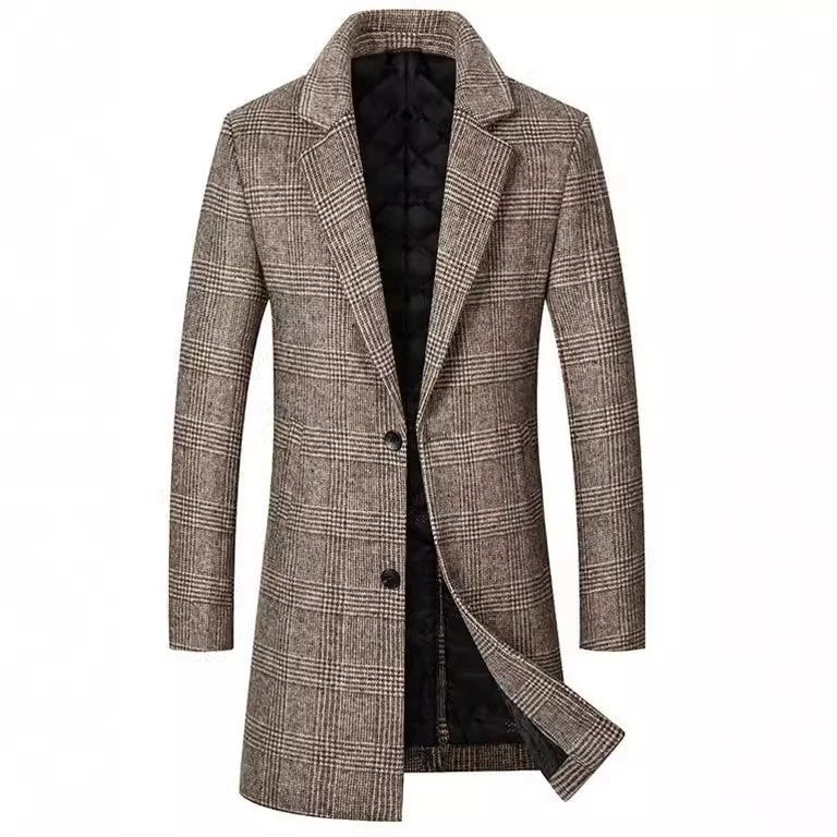 Herren Overcoat Wollmix Karomuster Steppfutter Schwarz - Norvielle