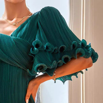 Damen Plisseekleid Voluminöse Rüscheärmel Norvielle