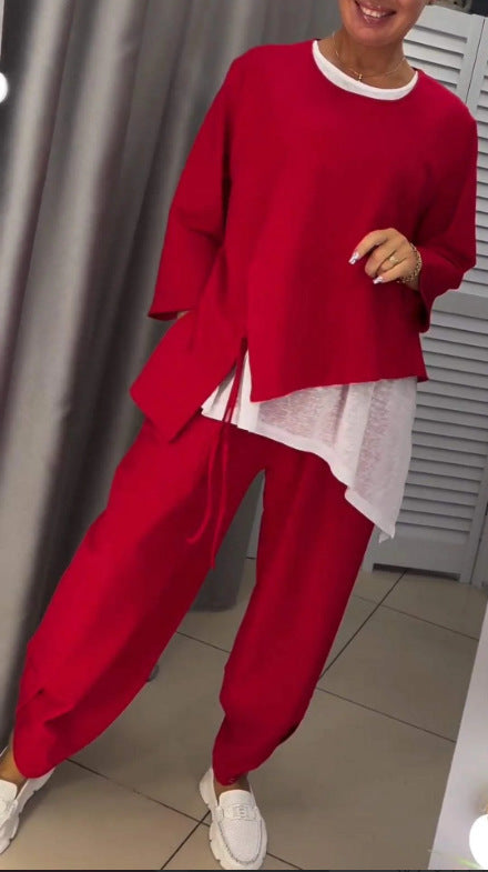 Damen Freizeit-Set 2-teilig Asymmetrisches Oberteil Bequeme Hose
