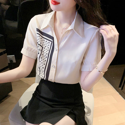 Damen Bluse Kunstmotiv Elegante Kurzärmel