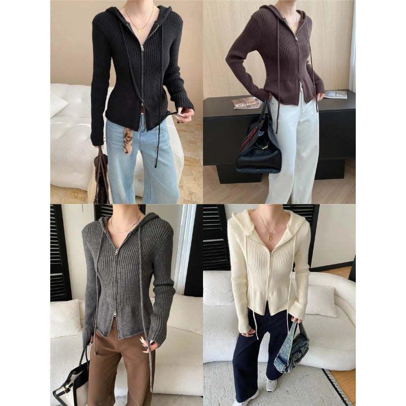 Damen Strickjacke mit Kapuze und Reißverschluss Norvielle