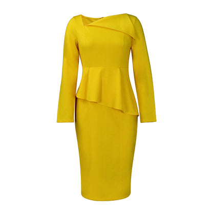 Damen Etuikleid mit Peplum-Saum und Eleganter Schulterpartie