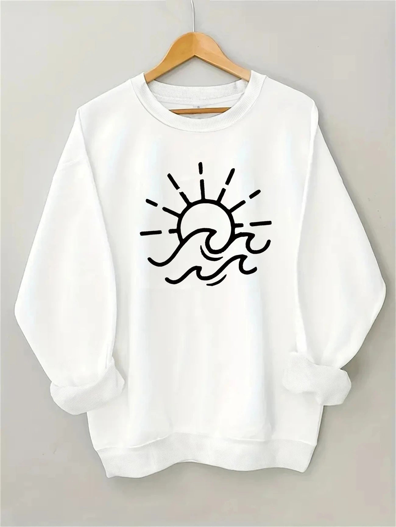 Damen Sweatshirt Sonnen- und Wellenmotiv Baumwolle Norvielle