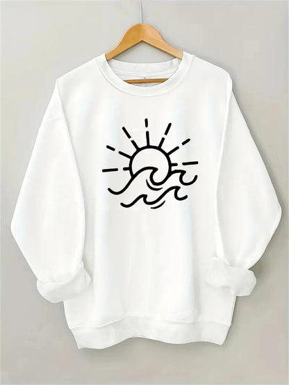 Damen Sweatshirt Sonnen- und Wellenmotiv Baumwolle Norvielle